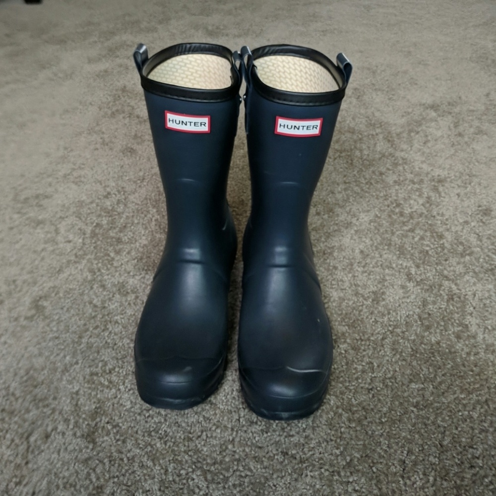 Hunter Black Short Rain Boots with Cream Lining